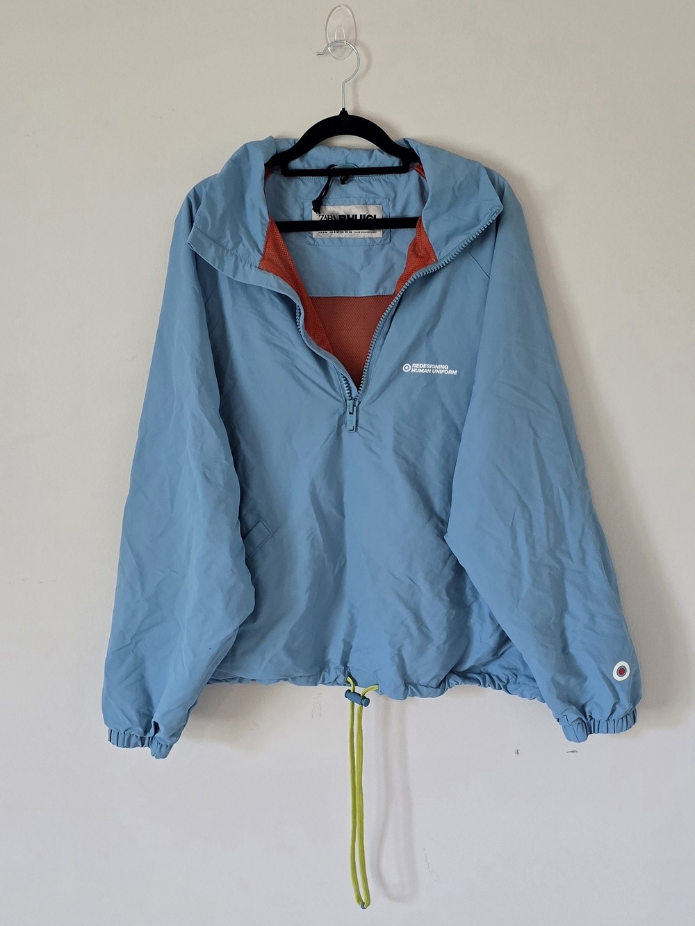 Zara Light Blue Pullover Windbreaker Jacket Size S/M (Redefining Human Uniform)